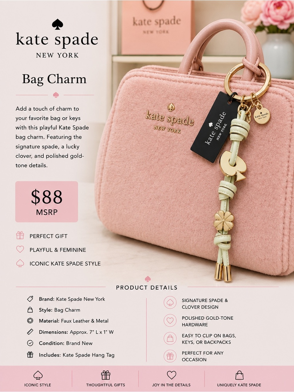 kate spade Pink and Gold Bag Charm